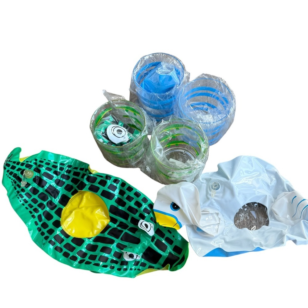 Vintage mid century floating drink caddy LOT 4 crocodiles birds MCM with cups